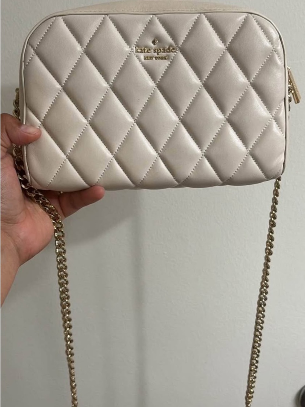 kate spade Cream Quilted Crossbody with Gold Chain